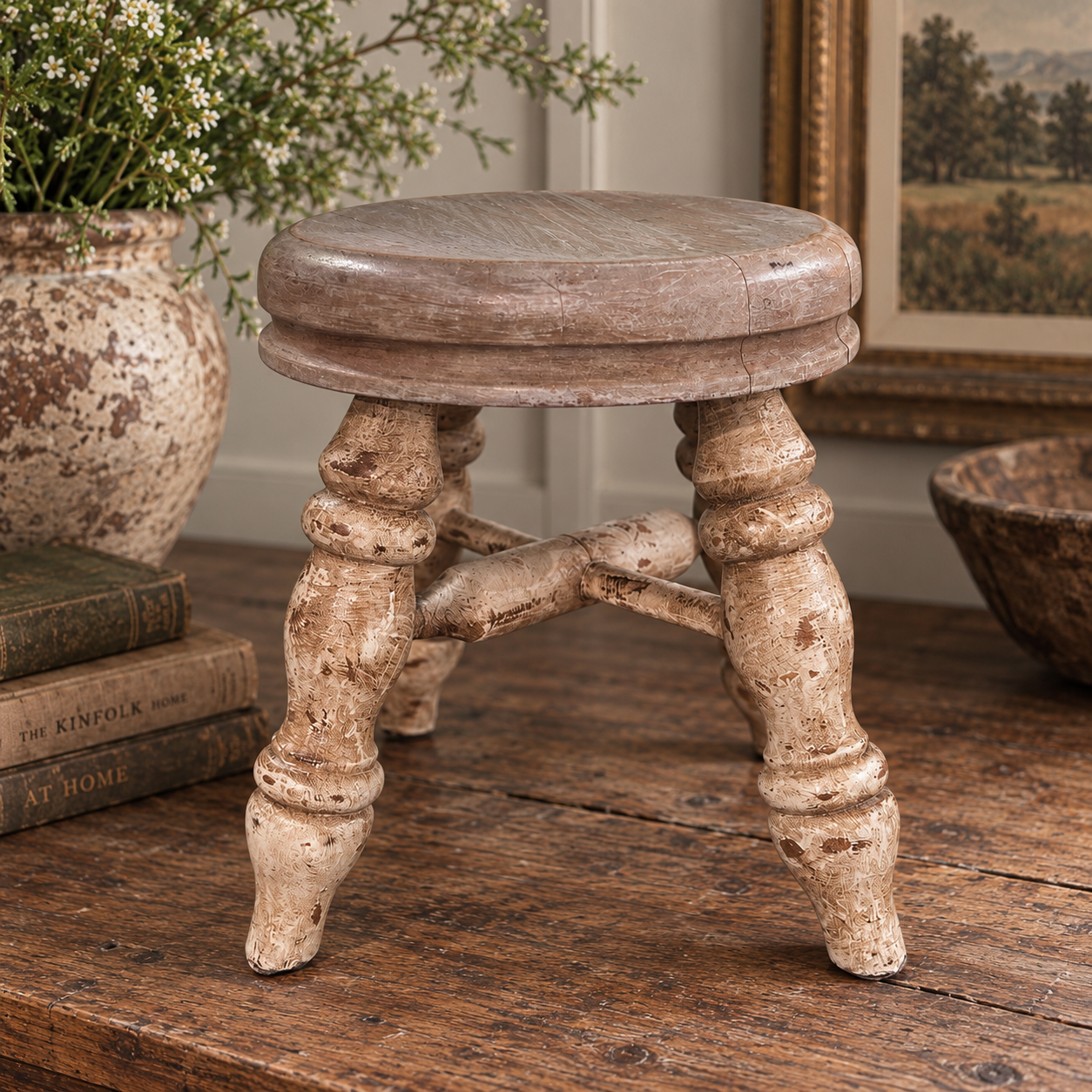 Vintage English Painted Wood Stool