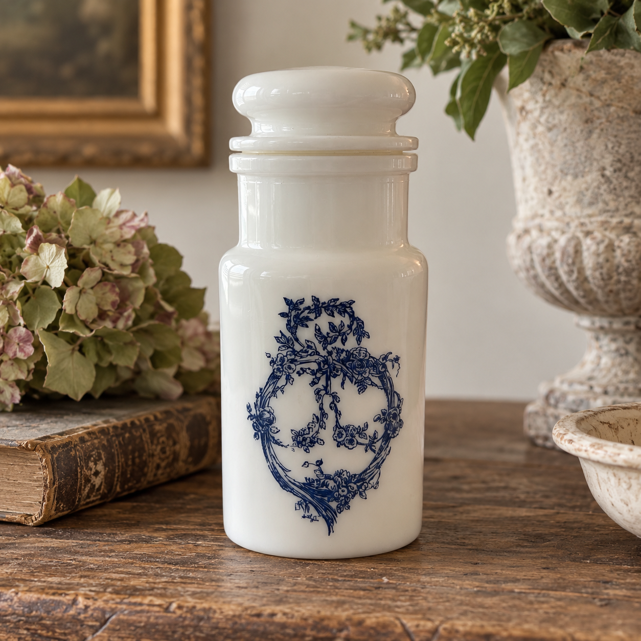 Vintage Italian Opaline Glass Apothecary Jar