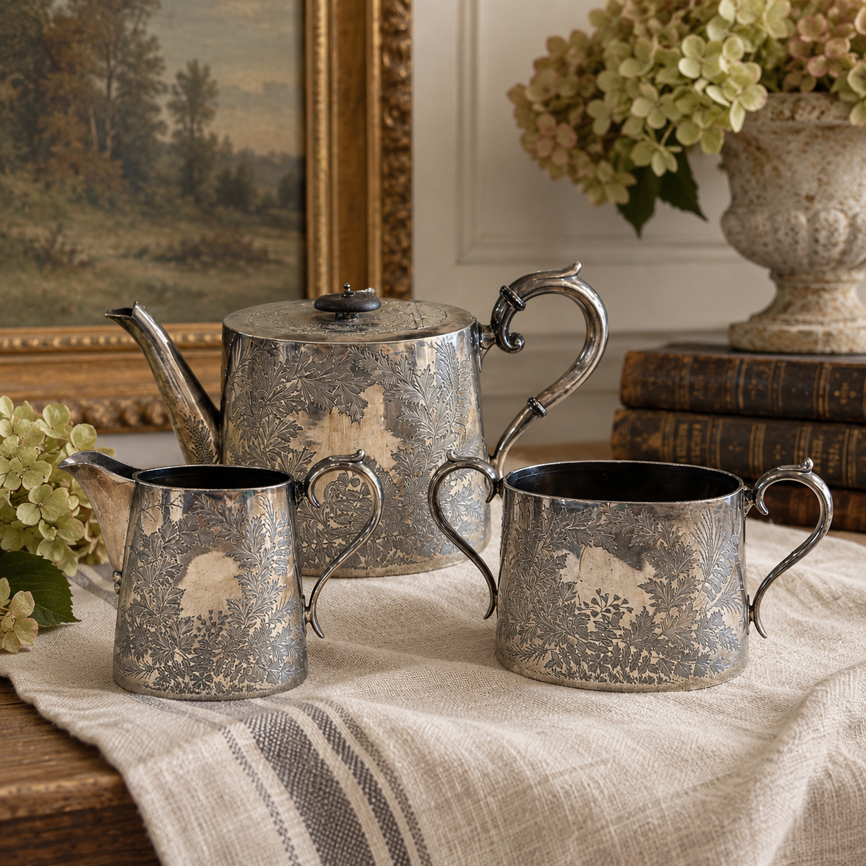 Antique English Lee & Wigfull Silver-Plated Tea Service, c. 1880–1900