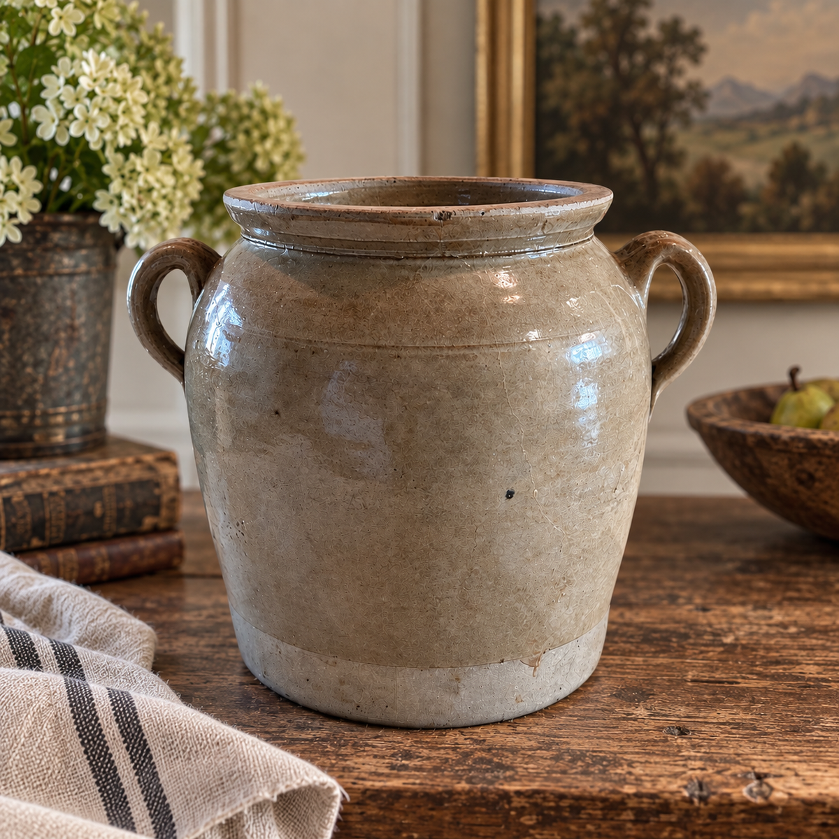 Antique French Stoneware Confit Pot