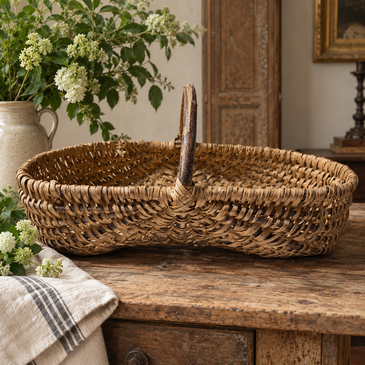 Antique French Woven Gathering Basket | c. 1900–1930