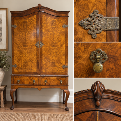 Antique English Queen Anne Revival Burr Walnut Cabinet | c. 1920–1930