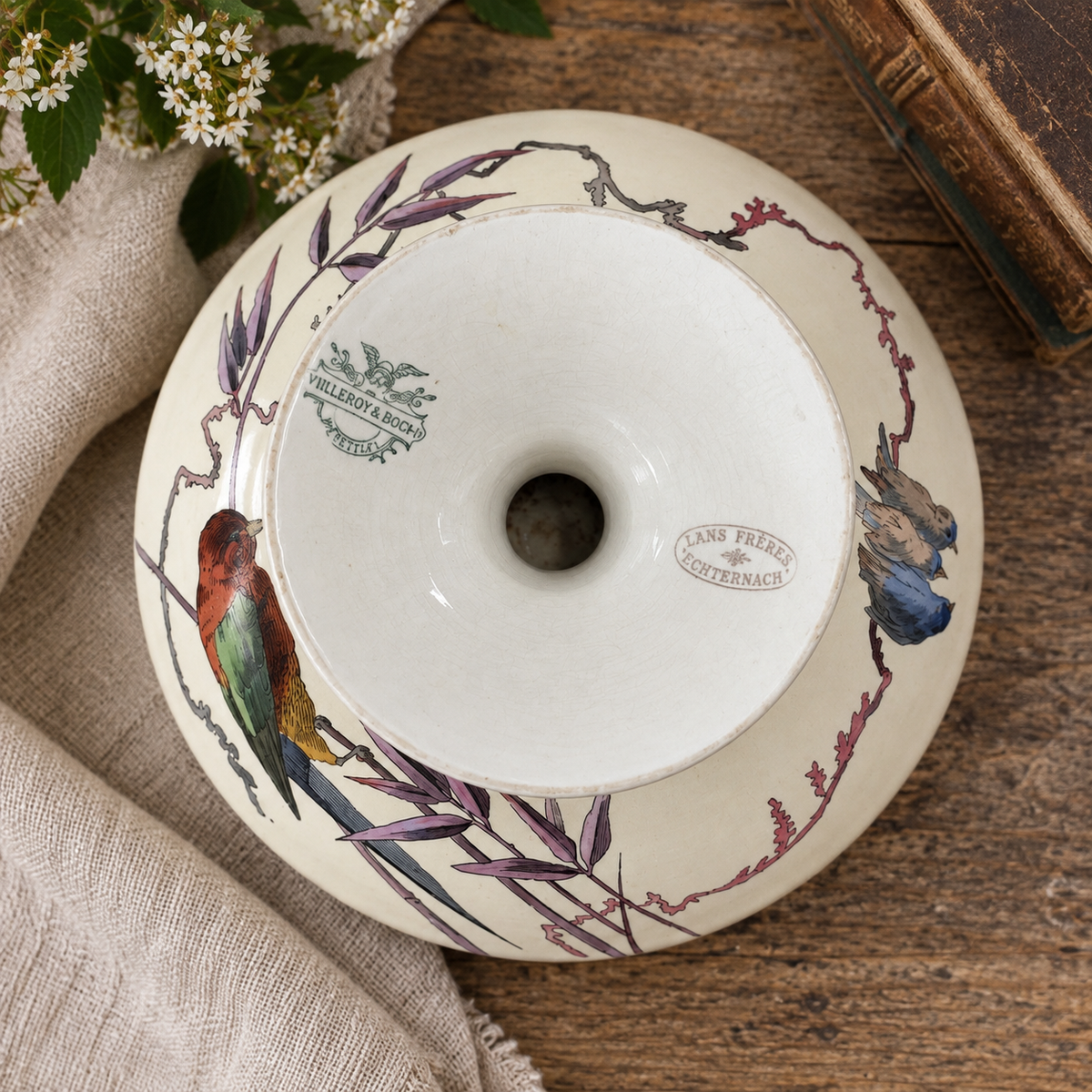 Antique Villeroy & Boch Mettlach Bird Compote | c. 1910