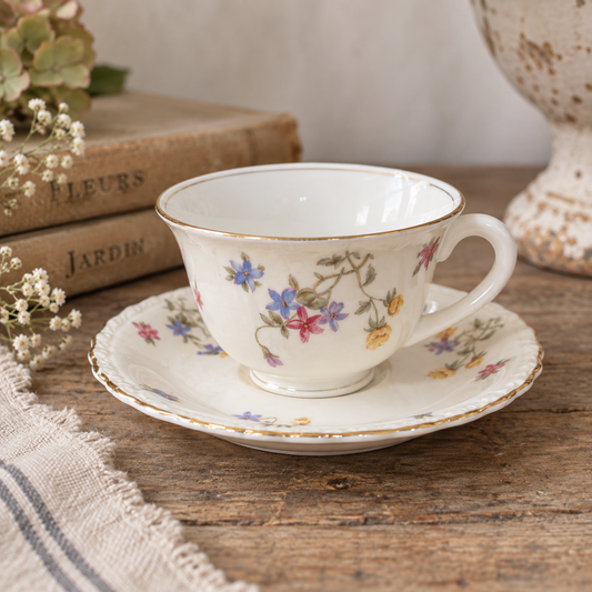 Vintage Myott Staffordshire Floral Cup & Saucer | England, c. 1930s