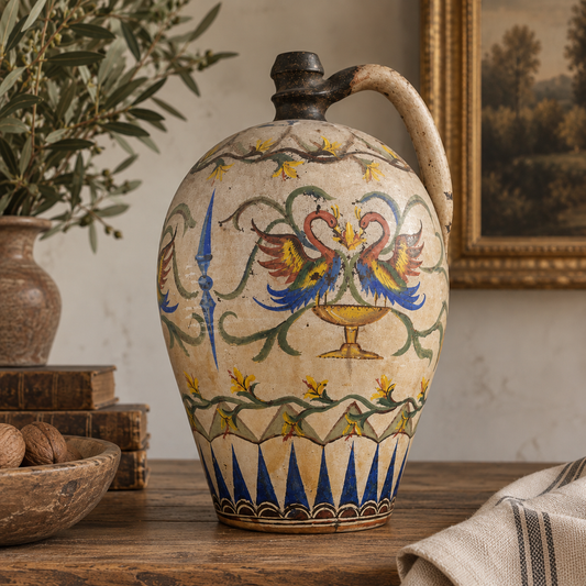 Antique Hand-Painted Italian Oil Jug