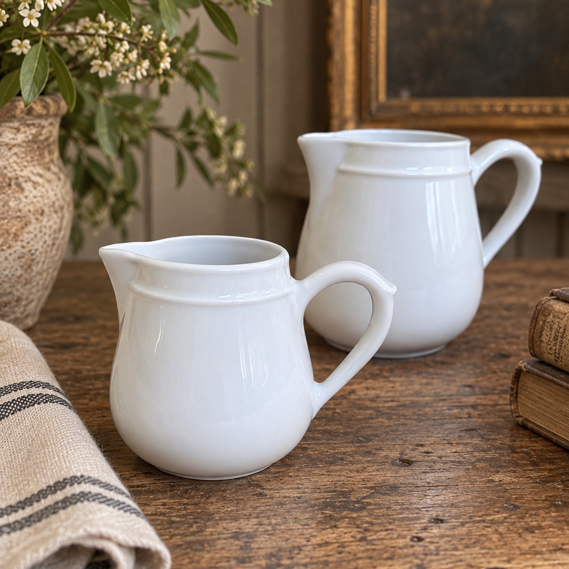 Vintage French Pillivuyt Porcelain Pitchers