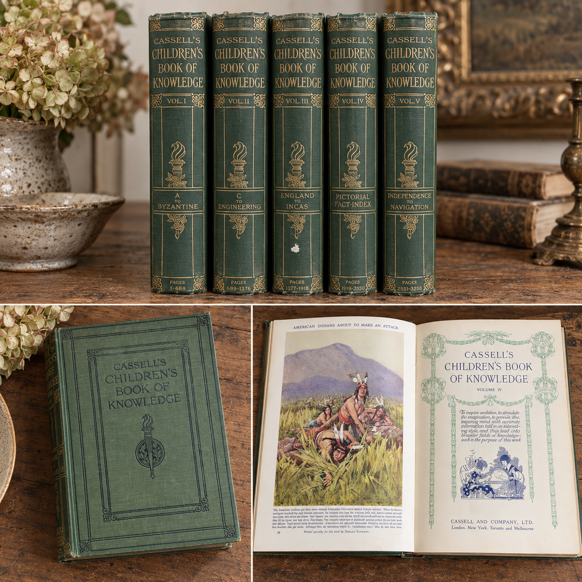 Antique Cassell’s Children’s Book of Knowledge – Five Volume Set, c.1920s–30s