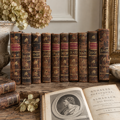 Set of 10 Antique French Leather-Bound Poetry Books | 18th Century