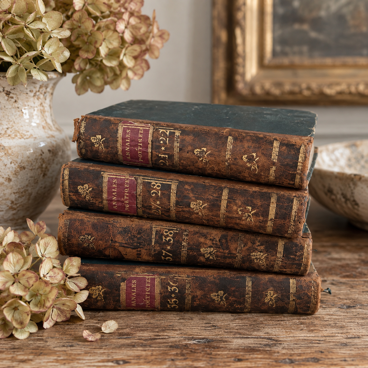 Set of 10 Antique French Leather-Bound Poetry Books | 18th Century