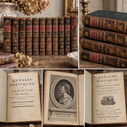 Set of 10 Antique French Leather-Bound Poetry Books | 18th Century