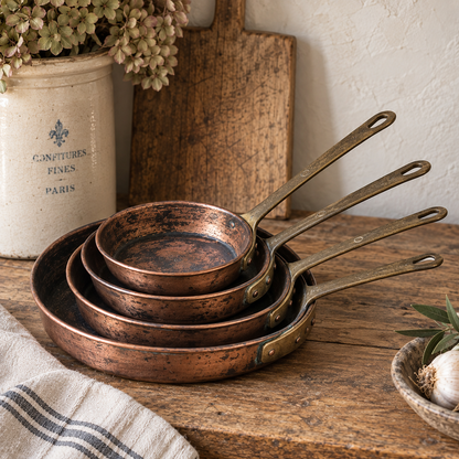 Antique Graduated Copper Pans – Set of Four, c.1880–1910