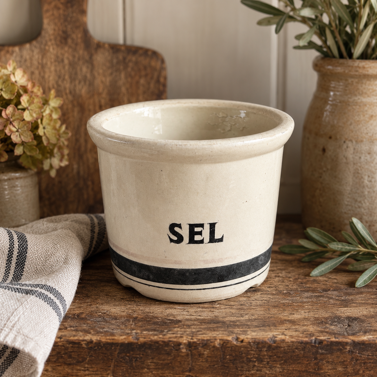 Antique French Ceramic “SEL” Salt Pot | c. 1900–1930