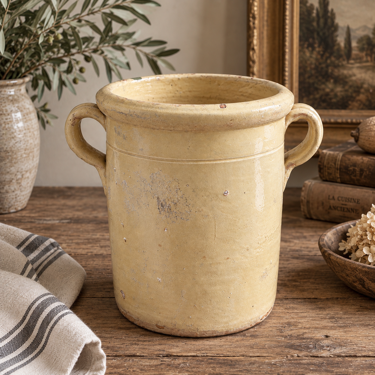 Antique Italian Ochre Glazed Sardine Pot, c. 1900