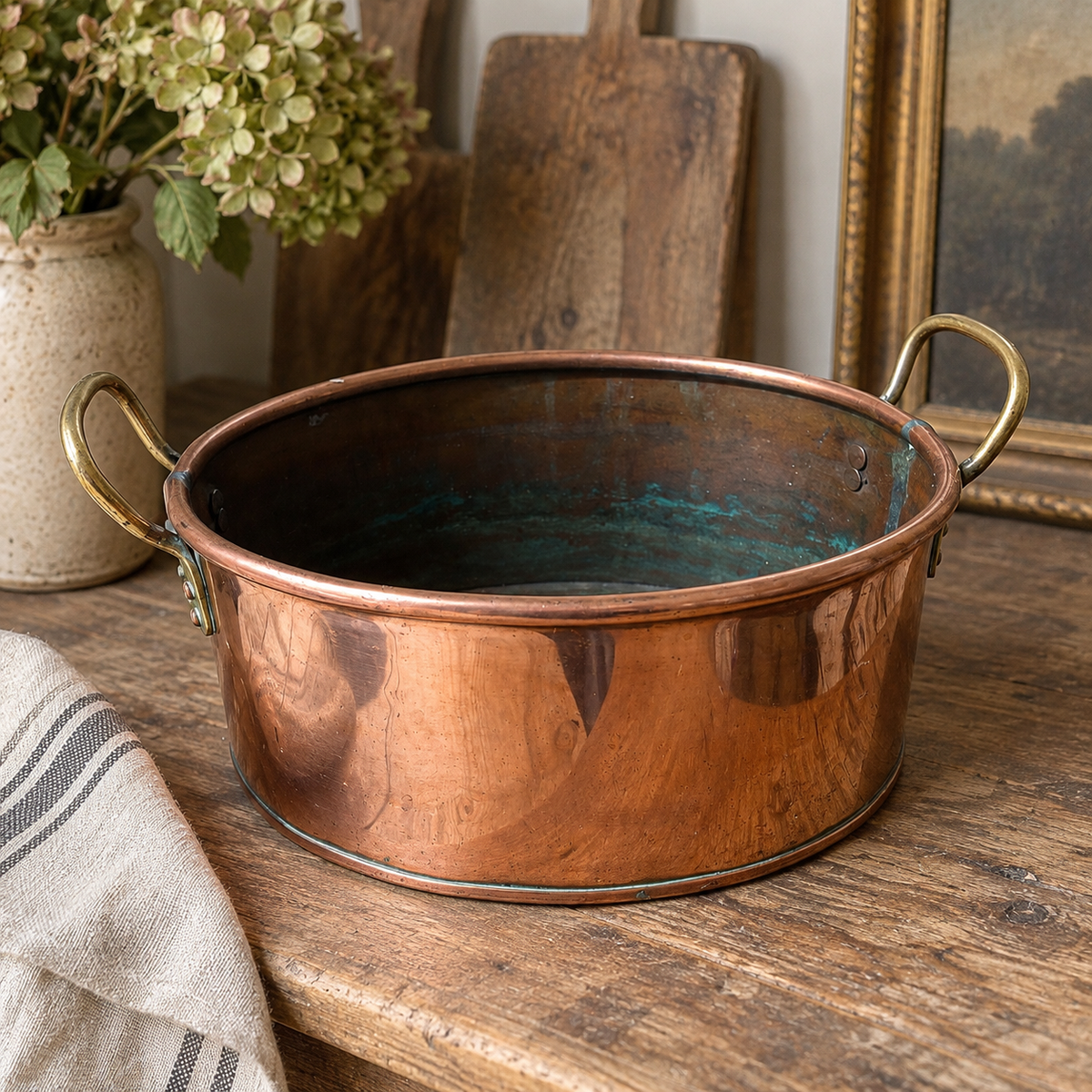 Antique copper preserve pan