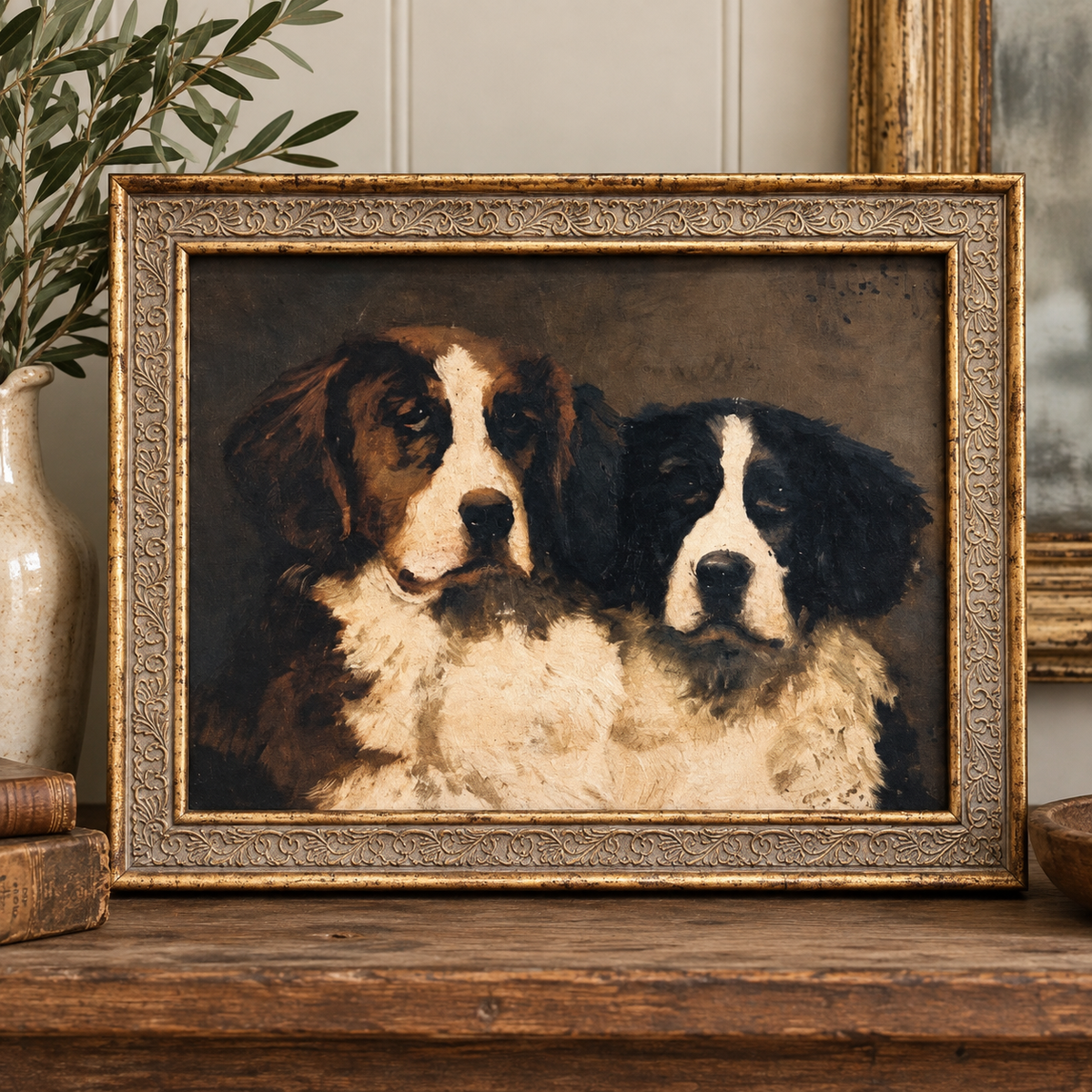 FRAMED CLASSICAL PAINTING - STRETCHED RIGID CANVAS -         “BEST BUDDY”