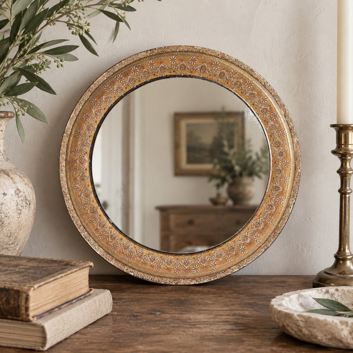 Vintage Florentine-Style Gilt Round Mirror