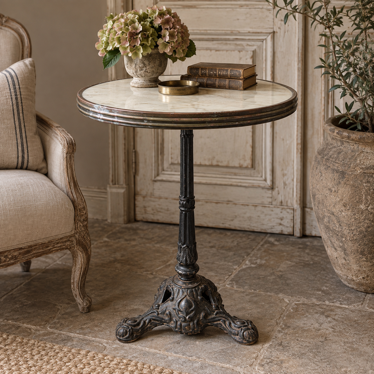Antique Cast Iron & Marble Bistro Table | c. 1900