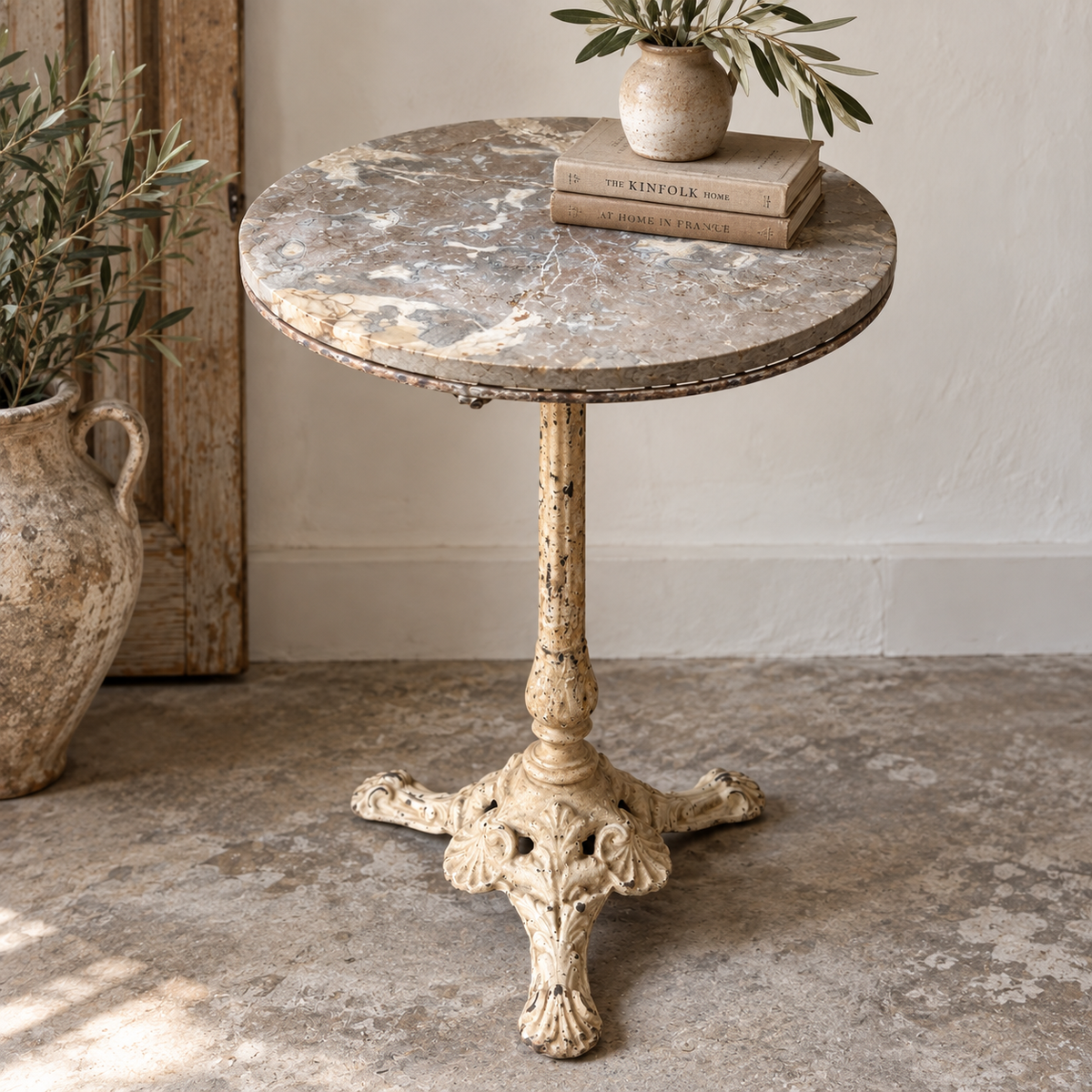 Antique Cast Iron & Marble Bistro Table, c. 1880–1900