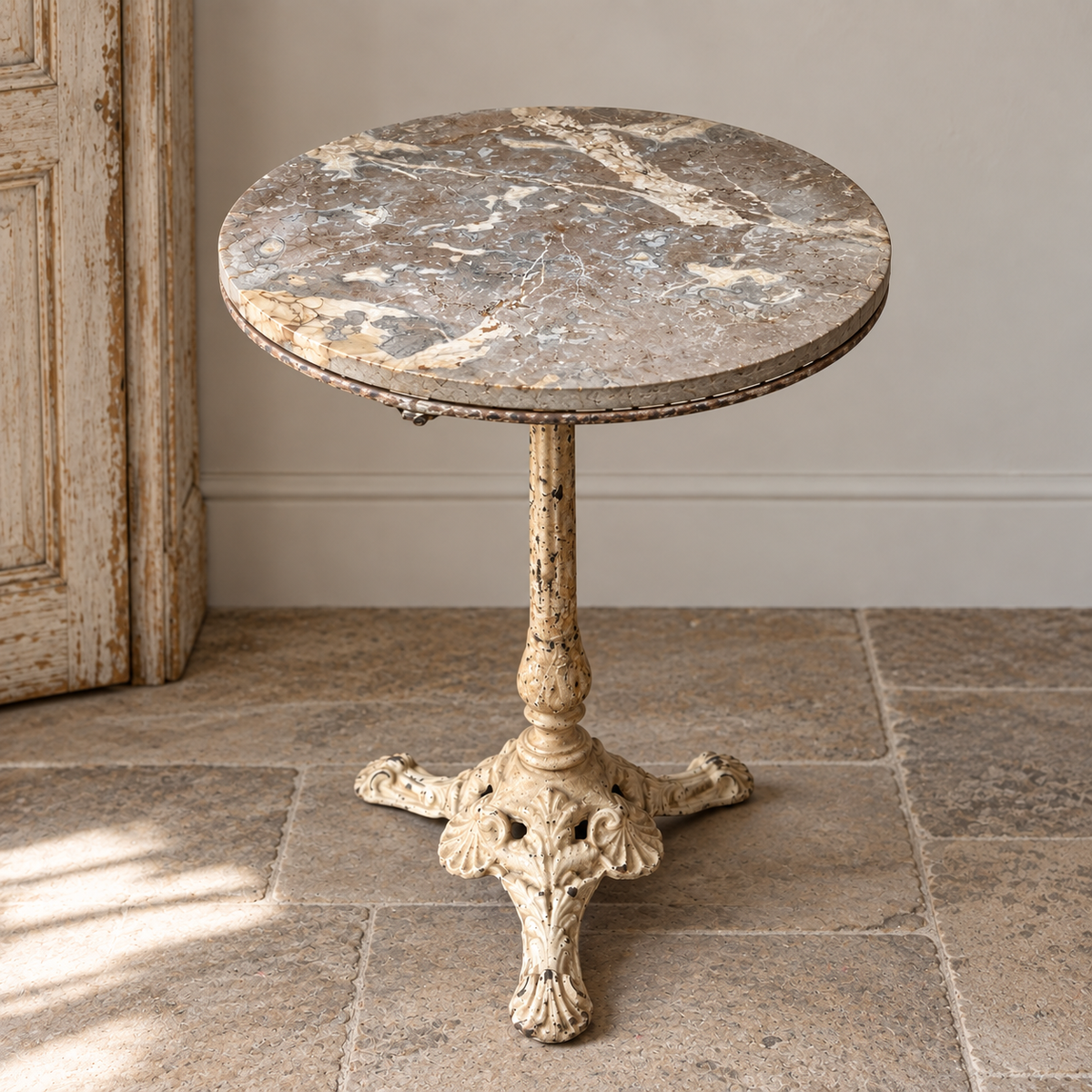 Antique Cast Iron & Marble Bistro Table, c. 1880–1900