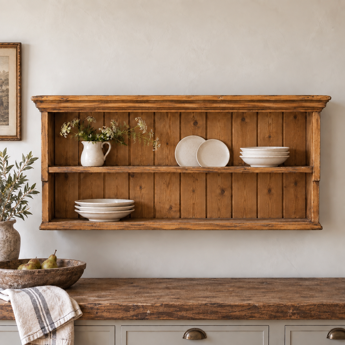 Antique Pine Plate Rack, c. 1880–1900