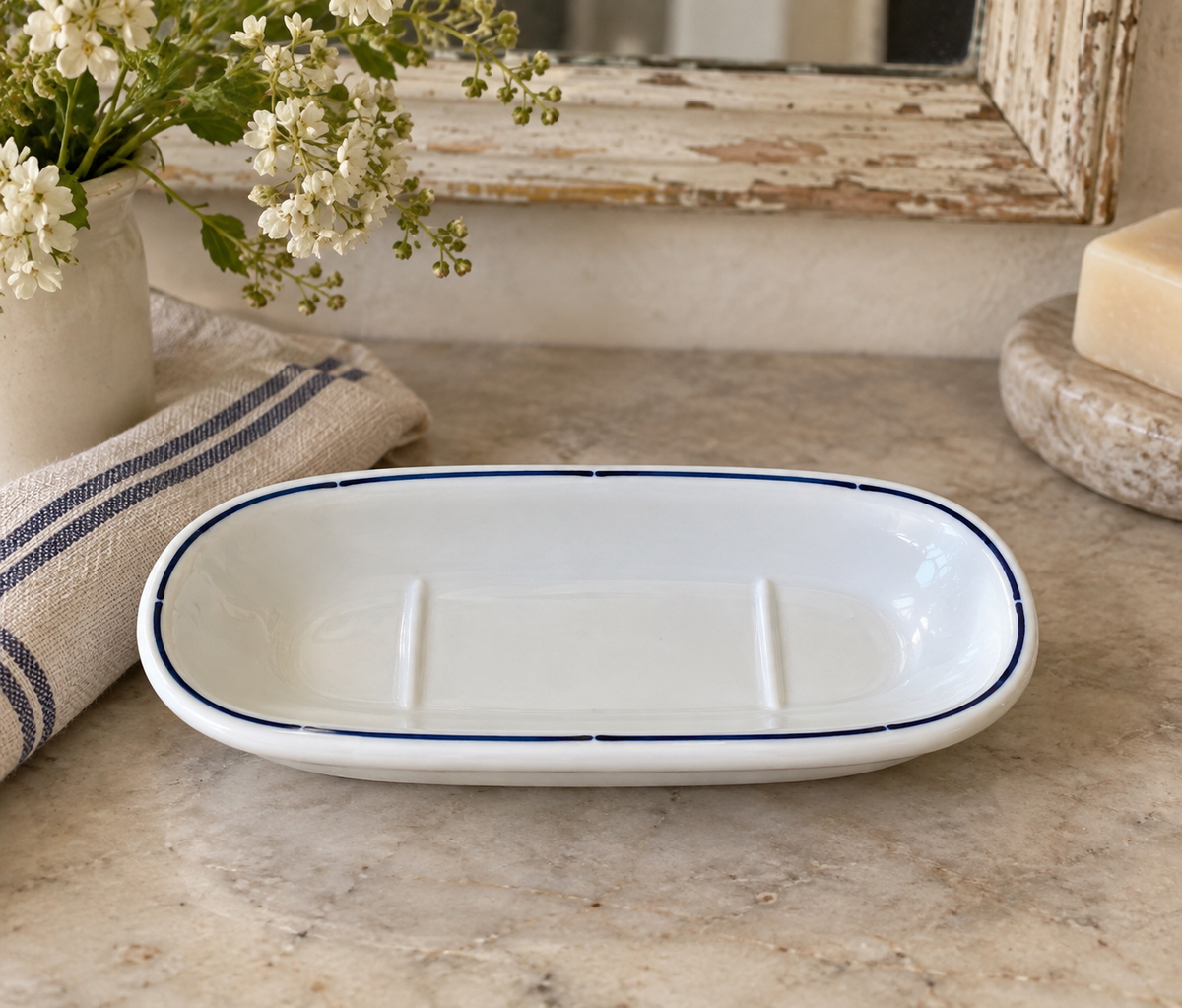 Vintage French St Amand Blue & White Soap Dish