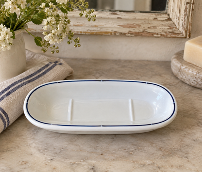 Vintage French St Amand Blue & White Soap Dish