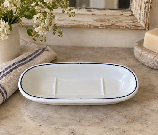 Vintage French St Amand Blue & White Soap Dish