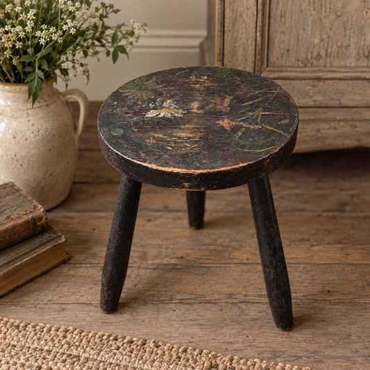 Vintage Hand-Painted Three-Legged Milking Stool
