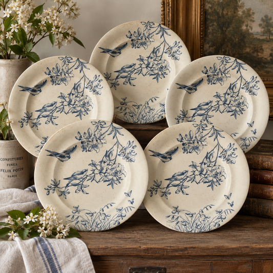 Antique French S&G “Flowers” Terre de Fer Plates, c.1890 — Set of 5