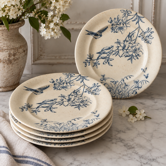 Antique French S&G “Flowers” Terre de Fer Plates, c.1890 — Set of 5