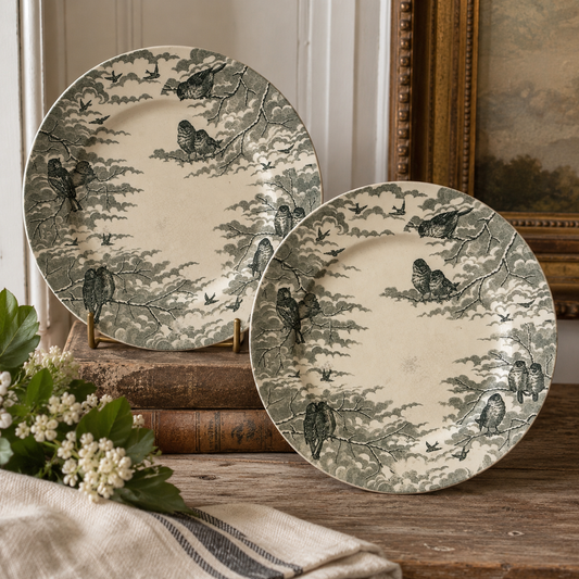 Antique Sarreguemines “Neige” Transferware Plates – Set of 2
