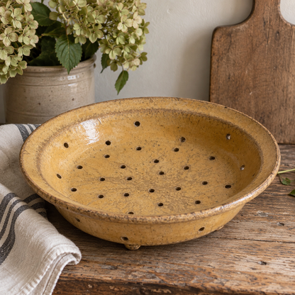 Antique French Ochre Glazed Strainer Bowl – c. 1900