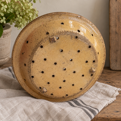 Antique French Ochre Glazed Strainer Bowl – c. 1900