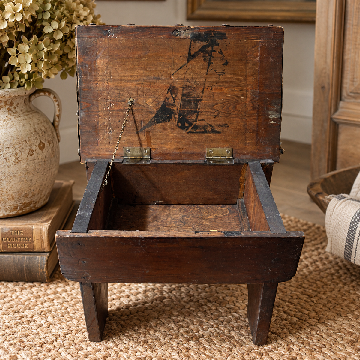 Antique English Leather Box Stool, c. 1900–1930