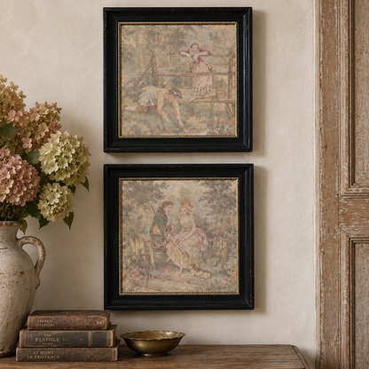 Pair of French Vintage Framed Pastoral Tapestries