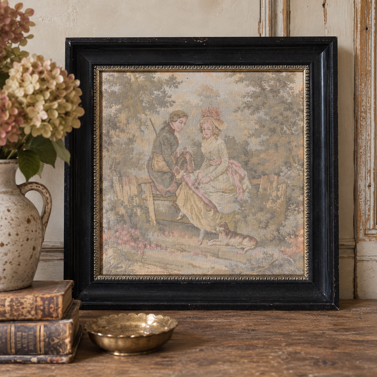 Pair of French Vintage Framed Pastoral Tapestries