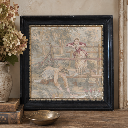 Pair of French Vintage Framed Pastoral Tapestries