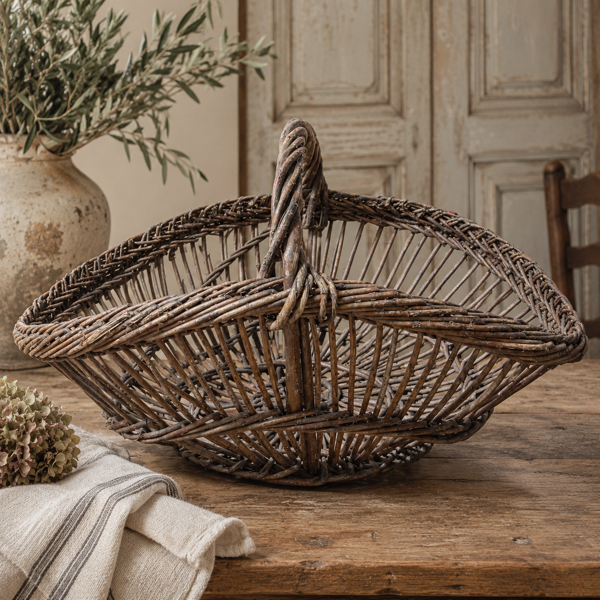 Antique French Périgord Bouyricou Willow Basket