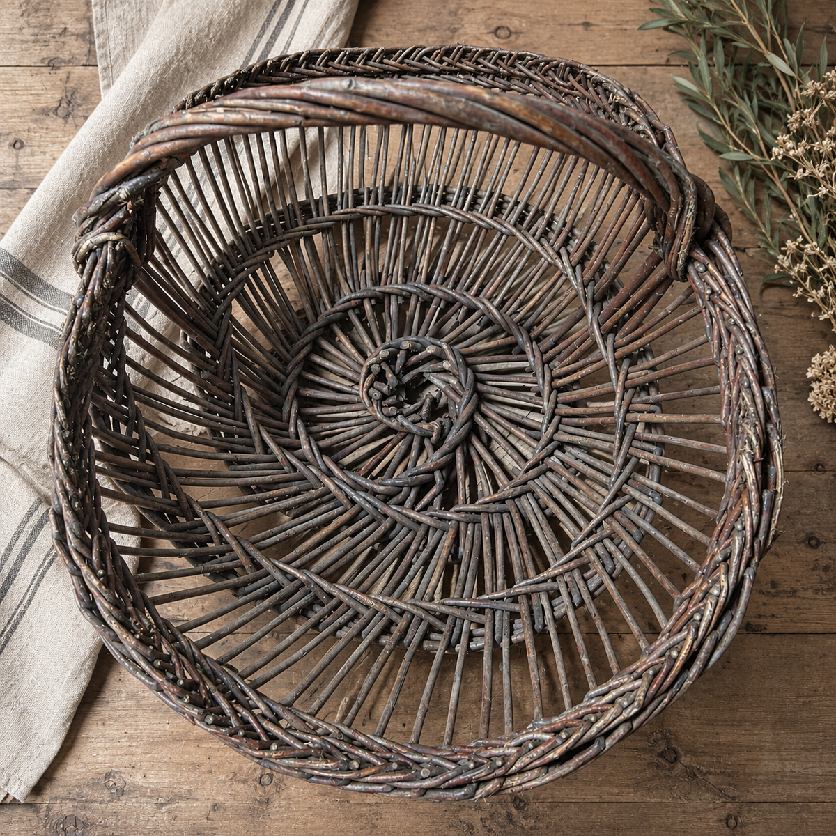 Antique French Périgord Bouyricou Willow Basket