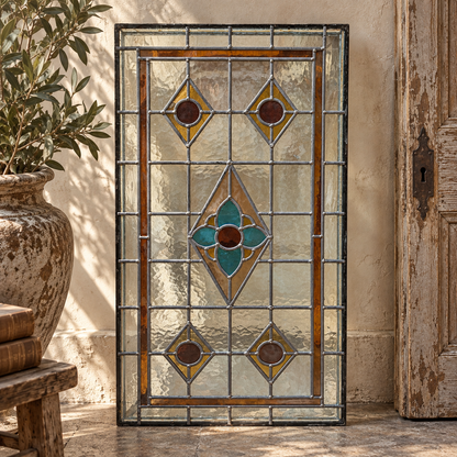 Antique Leaded Stained Glass Window Panel