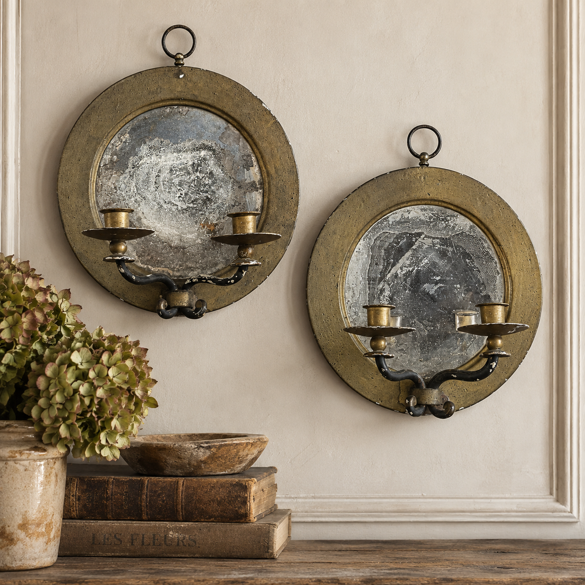 Pair of Antique French Mirrored Candle Sconces, c. 1860-1890
