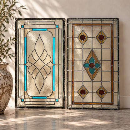 Antique Leaded Stained Glass Window Panel