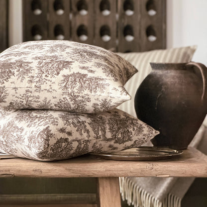 Wilhelm | Brown french toile Pillow Cover