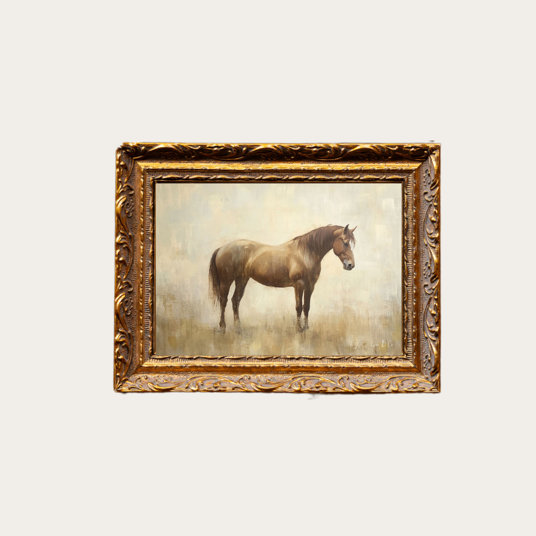Le Cheval | French Brass Gold Mould Framed Art