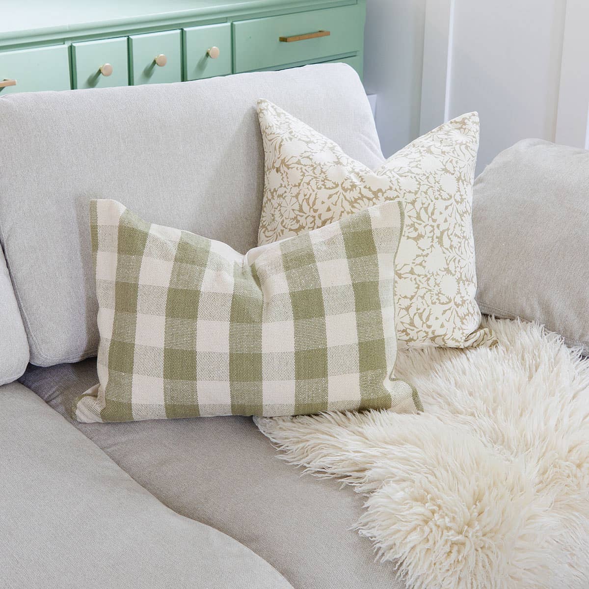 Signature Woven Olive Green Gingham Pillow Cover