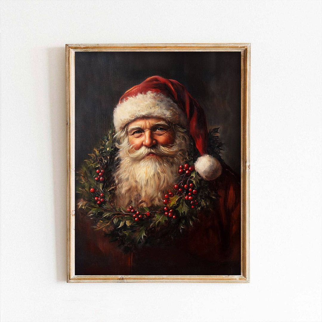 Nordic Santa With Berry Wreath Art Print (framed)