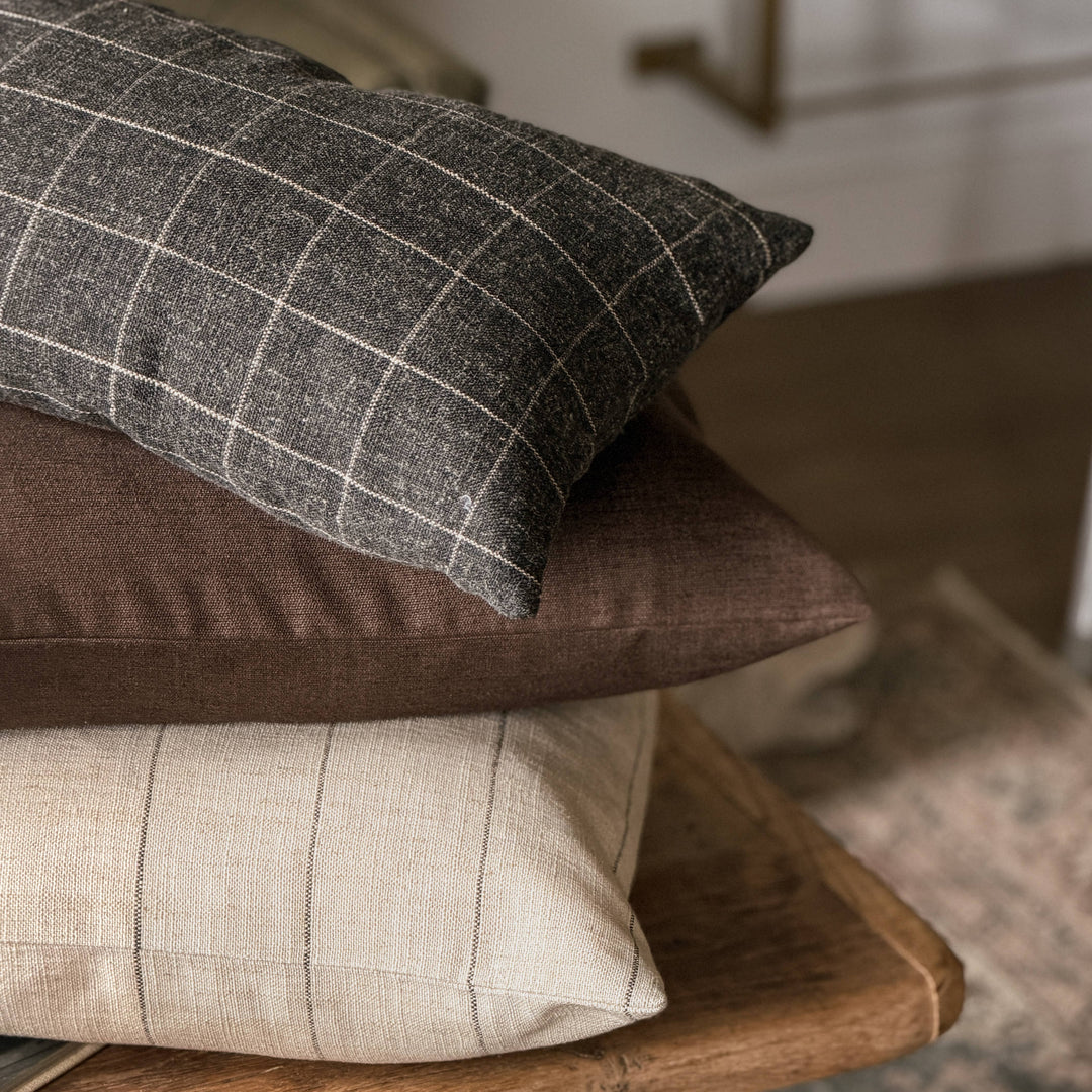Darby | Neutral black stripe woven pillow cover