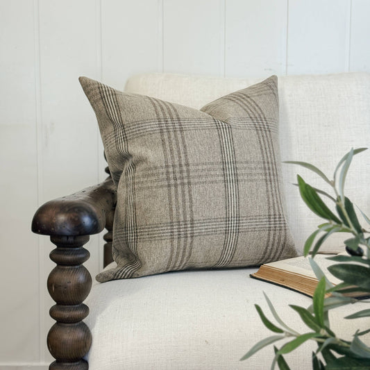Worthington | Brown and beige neutral plaid pillow cover