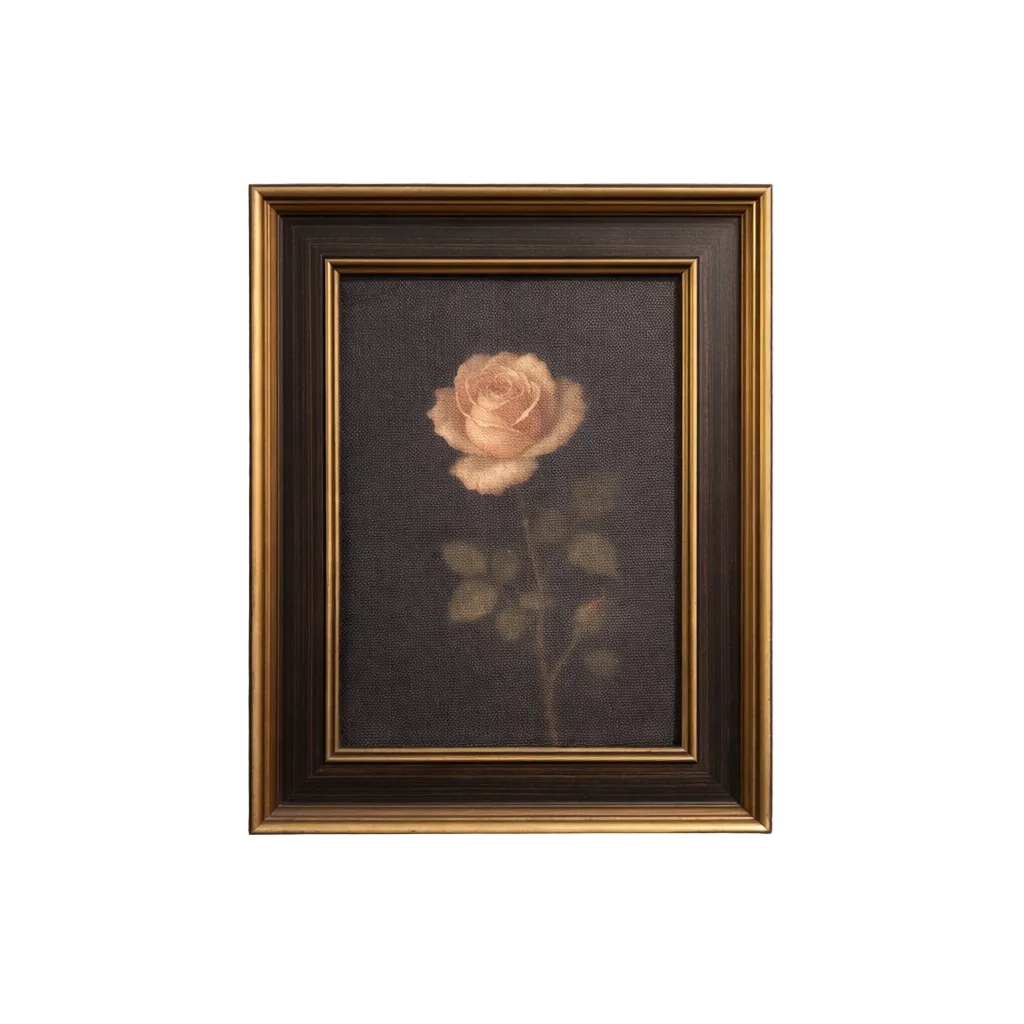 Moody Rose | Antique Inspired Brass Trim Black Framed Art