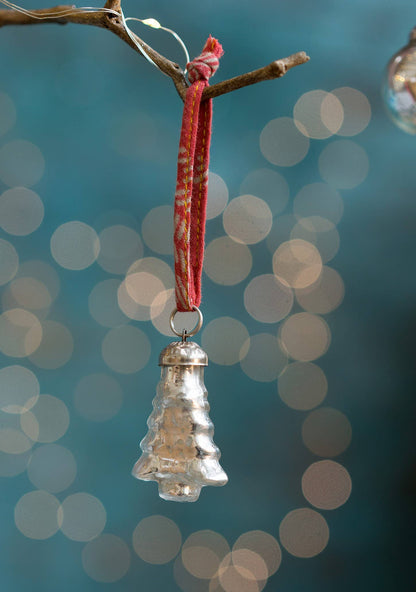 Set of 6 Silver Finish Recycled Glass Baubles
